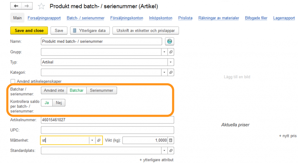 Batches settings for products